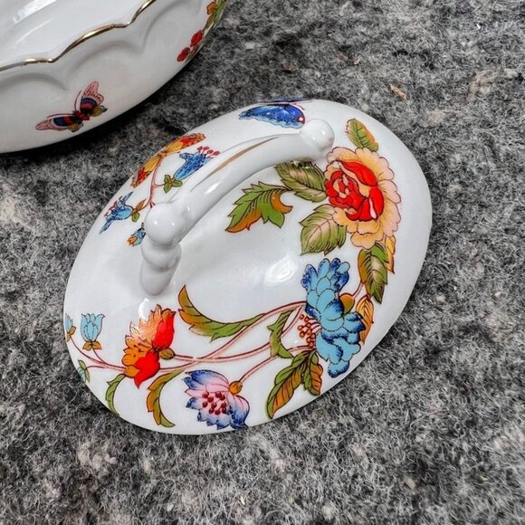 VTG Ardalt Bone China Oval Floral Butterfly Trinket Dish Handle Lid 3499 - Picture 10 of 11